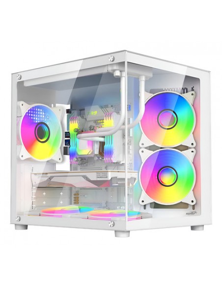 917874-MLA90545966354_082025,Gabinete Sentey A8 Blanco Vidrio Templado 5 Coolers Rgb Blanco