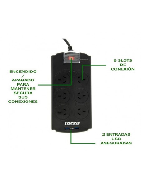 884864-MLU72647908099_112023,Protector De Tensión Forza Zapatilla Tomas 2 Usb Garantia